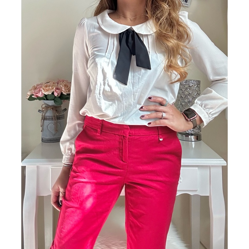 Forever 21 White Blouse with Black Bow